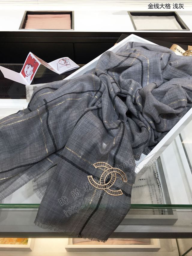 CHANEL圍巾 2019年最新火爆款 香奈兒工藝款金線大格羊絨女圍巾  llwj6825